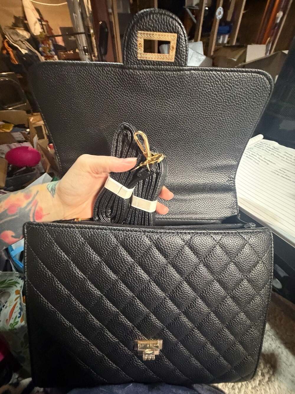 Alfa Bags Classic Collection Black Quilted Top Handle Handbag ABH2407 - Picture 4 of 5
